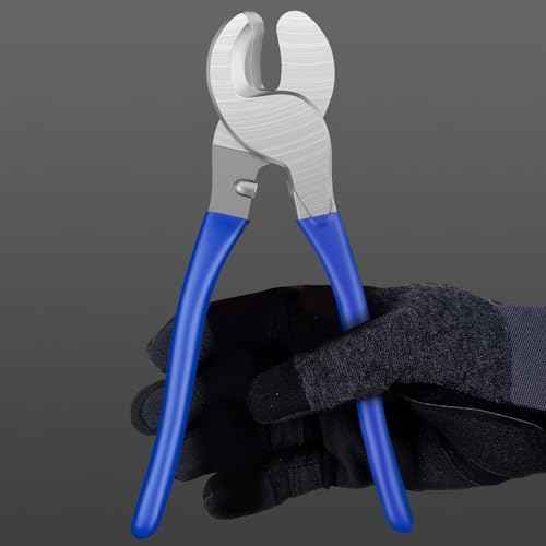 10 Inches Cable Cutter, High Leverage Heavy Duty Wire Cutters Cable Cutters Heavy Duty for Cutting Aluminum, Soft Copper, and Communication Cables(Avoid Pinching Fingers Design Included)-Blue