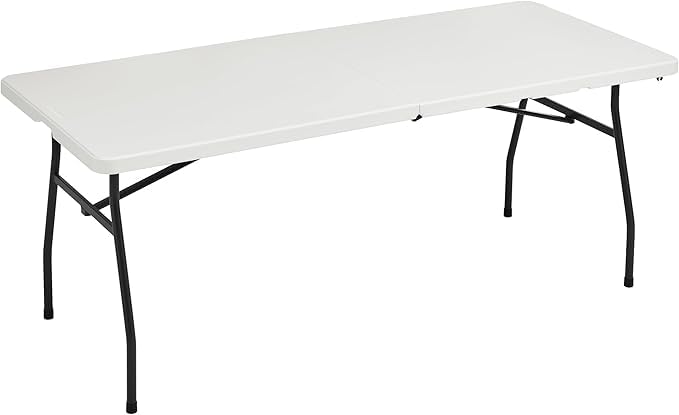 6ft Portable Folding Table Heavy Duty – White Plastic Picnic Party Table with Handle for Camping, Backyard BBQ, Vendor Events, Christmas Use