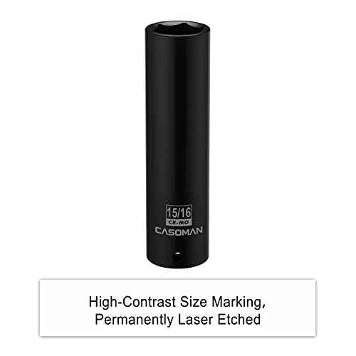CASOMAN 1/2-Inch Drive Extra Deep Socket (15/16"), CR-MO, SAE, 6-Point, Extra Long