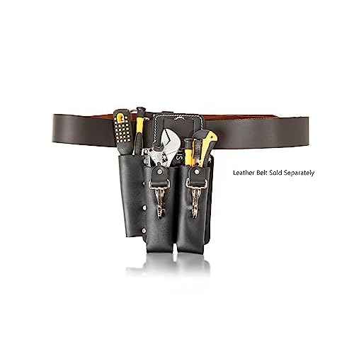 LAUTUS Leather Tool Holder with 3 Pockets for Pliers, Folding Rule, Screwdriver and Knife Snap, Fits Belts up to 2-Inch Wide