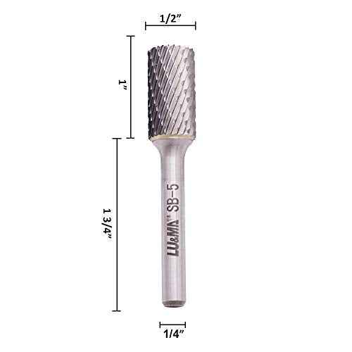 LU&MN SB-5 Tungsten Carbide Burr Cylinder Shape Double Cut Rotary Burrs File(1/2''cutter Dia,1''Cutter Length) with 1/4'' (6.35mm) Shank dia,3PCS