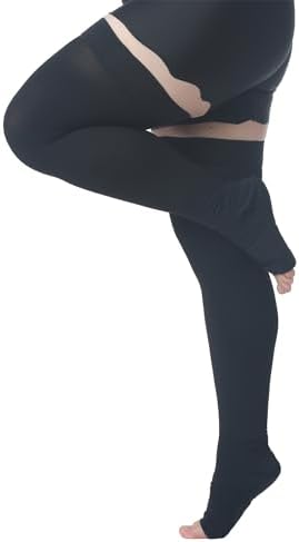 MGANG Medical Thigh High Compression Stockings for Men & Women, Pair, Open Toe, 20-30 mmHg Graduated Compression Support Hose, Opaque, Best for Varicose Veins, Edema, Flight, DVT, Swelling, Black 4XL