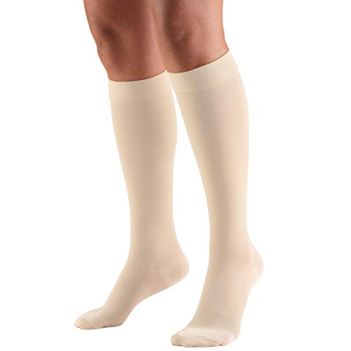 Truform 20-30 mmHg Medical Compression Stockings, Smooth Stretch Microfiber, Knee High, Closed Toe, Beige, X-Large