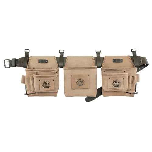 Graintex DT2545 14 Pocket Framers Tool Belt Beige Top Grain Leather with 2.3/4¡± Leather Belt for Constructors, Electricians, Plumbers, Handymen