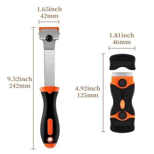 Wesoke 2 Pcs Glass Scraper Tool for Window, Double Edged Window Razor Blade Scraper, Long Handle Cleaning Scraper Tools with 10 Metal & 10 Plastic Blades for Paint, Sticker, Wallpaper, Floors, Orange