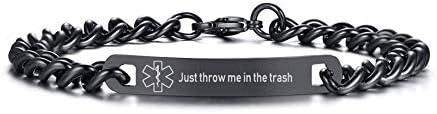 VNOX Medical Alert ID Bracelet - Mens Womens Stainless Steel ID Tag Medical Alert Emergency Bracelet,7.2/8/8.4 Inches