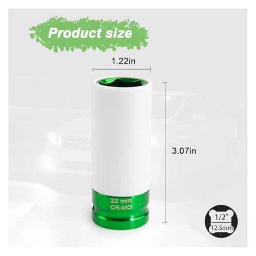 1/2" Drive 22 mm Lug Nut Impact Socket, CR-MO Thin Wall Deep Lug Nut Socket, Non-Marring Wheel Rim Protector Sleeve, Auto Tire Repair Maintenance Accessories (22MM)