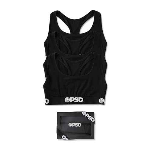 PSD Womens Sports Bra ? Black Modal 3-Pack, Comfortable Medium Support Sports Bras for Women Pack, Womens Racerback Sports Bras Multipack, X-Small