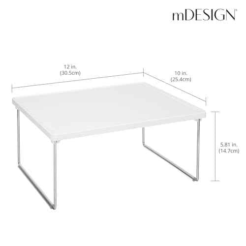 mDesign Metal Stacking Storage Organization for Shelves Inside Closet in Bedroom, Bathroom, Hall, or Entryway - Organizer Stand for Clothing, Linen, Household Items, Ligne Collection, 2 Pack, White