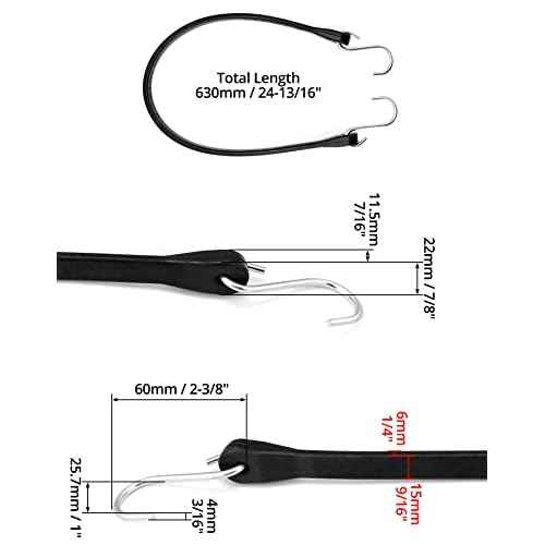 QWORK 21" Tarp Straps for Flatbed Trailers, Adjustable Tarp Straps, 50 Pack Rubber Bungee Cord Tie-Downs with Hooks for Securing Tarps, Canvases, Cargo