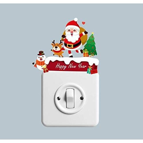 Merry Christmas Removable Switch Stickers- Funny Santa Claus and Snowman Wall Sticker- Light Switch Window Decor, Family Holiday Christmas Day DIY Art Decals( 4 PCS)