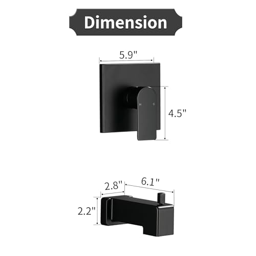 Shower Valve Trim Kit with Tub Spout Wall-Mounted Tub Shower Rough-In Mixer Valve Tub and Shower Trim Kit Bathroom Trim Kit Matte Black