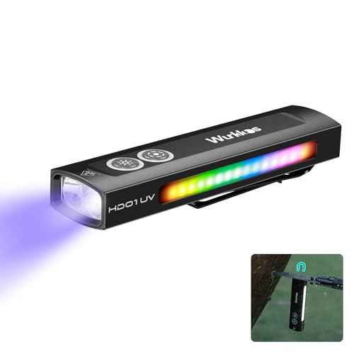 Wurkkos HD01 UV Flashlight, Rechargeable EDC Flashlight, Led Flashlight with 365nm UV Light, 1200 Lumens Flat Flashlight with RGB, Pocket Light for Emergency, Pet Urine Detection (Black)