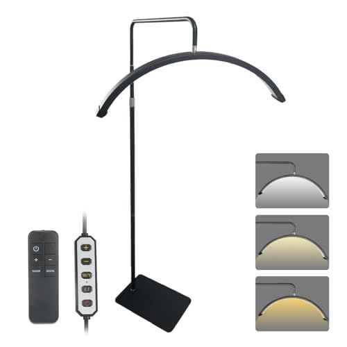 NATURALRISE LED Floor Lamp£¬Half Moon Lash Light for Eyelash Extensions, Nail Art & Tattoos | 3 Color Temperatures, 10-100% Dimming, Height Adjustable Reading Lamp for Bedroom, Office, Makeup Studio