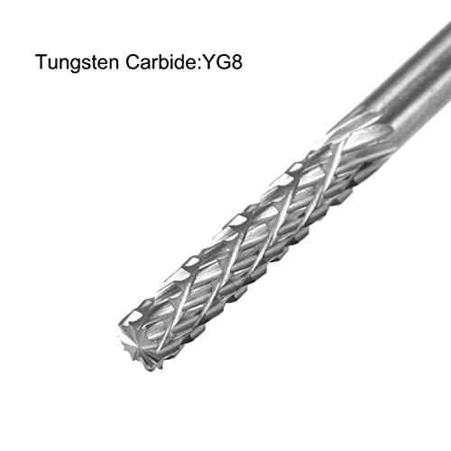 uxcell Tungsten Carbide Rotary Files 1/8" Shank, Double Cut Top Toothed Cylinder Shape Rotary Burrs Tool 3mm Dia, for Die Grinder Wood Soft Metal Polishing Model Engineering, 5pcs