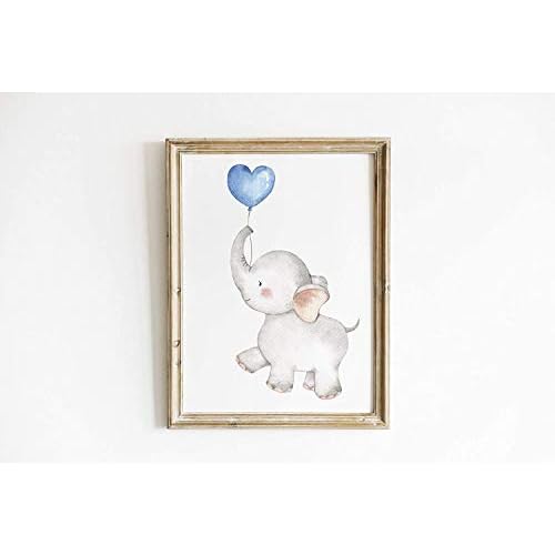 Set of 6 Unframed Baby Boy Wall Art Prints, Blue Elephant Wall Decor with Balloons for Boy's Room (8" x 10")