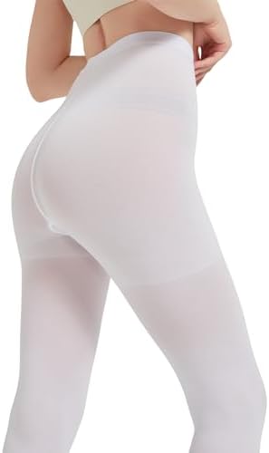 MGANG Medical Compression Pantyhose for Women & Men, 20-30mmHg Graduated Compression Support Tights, Open Toe, Opaque Waist High Compression Stockings for Edema, Varicose Veins, Flight, DVT, White M