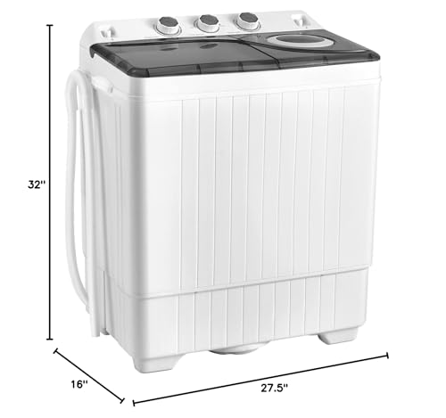 COSTWAY Portable Washing Machine, Twin Tub 26lbs Capacity Laundry, 18lbs Washer and 8lbs Spinner Combo with Timer Knobs, Built-in Drain Pump, Compact Washer for Home Dorm Apartment (Grey+White)