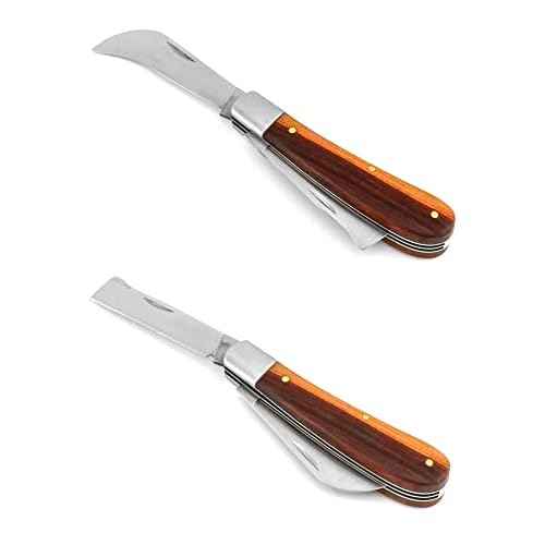 QWORK Grafting Gardening Knife, Flexible Grafting Kit, Double-Blade Garden Knife for Budding Pruning, with 2 Plants Repair Tapes for Floral Fruit Tree
