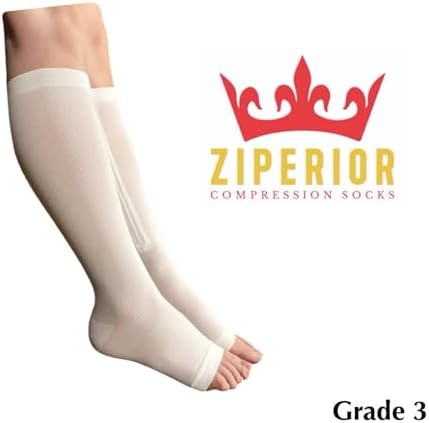 Open Toe Inside Leg Calf Zipper 30-40 mmHg Grade 3 Compression Socks