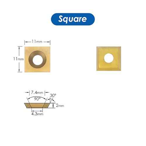 TASP Titanium Coated Carbide Cutter Inserts for Wood Turning Tools,11x11mm,Pack of 10,Square