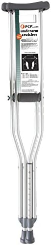 PCP Aluminum Crutches, Push Button Adjustable Height, Lightweight, 1 Pair, Adult Regular Size (5'2" to 5'10"), Chrome