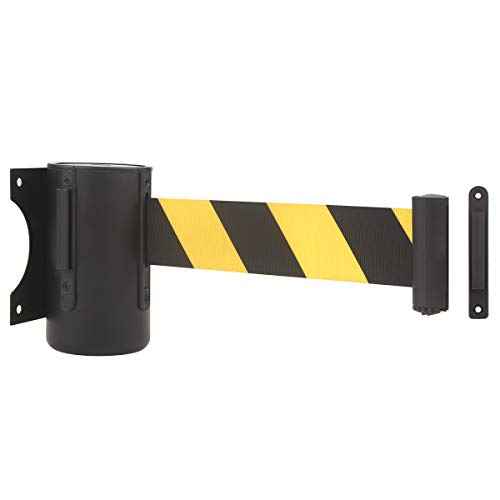 A-KARCK Wall Mount Retractable Belt 16 Foot, Crowd Control Wall Barrier with Steel Case Black and Yellow Belt Works in Any Weather Conditions
