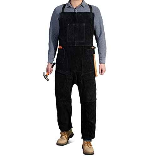 Leather Welding Apron Split Leg for Men and Women,Heavy Duty Cowhide Leather Welding Pants-Forging Apron