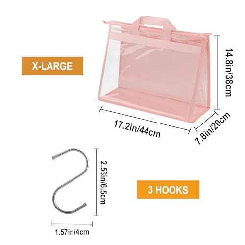 Vercord Clear PVC Handbag Dust-Free Cover Moistureproof Purse Storage Bag Organizer with Handle Zipper Space-Save Holder for Closet Pink XL 3Pcs