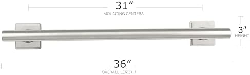 36-inch Coronado Designer Straight Bathroom Shower Grab Bar with Decorative Square Flanges, Satin