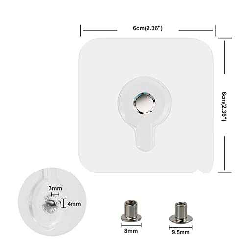 OOTSR 12-Set Adhesive Screws Stickers for Picture Frame, Wall Mount Hanging Nails Straight Hooks for Kitchen Shower Room Tile Wall, No-Trace Transparent Sticker, Detachable and Removable
