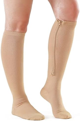 2 Pairs Medical Zipper Compression Socks 15-20mmHg for Women&Men, Knee High Compression Stockings