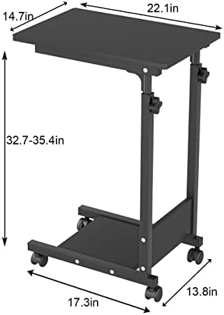 TigerDad Adjustable Height C Table Sofa Side Bedside Table with Wheels, Hospital Bed Table Rolling Tray with Storage, Mobile Computer Desk Laptop Table for Home Use