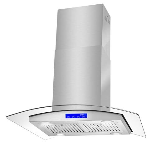 COSMO COS-668ICS750 30 in. Lumin Collection 380 CFM Ducted Island Range Hood, Soft Touch Controls, LED Lights, Stainless Steel