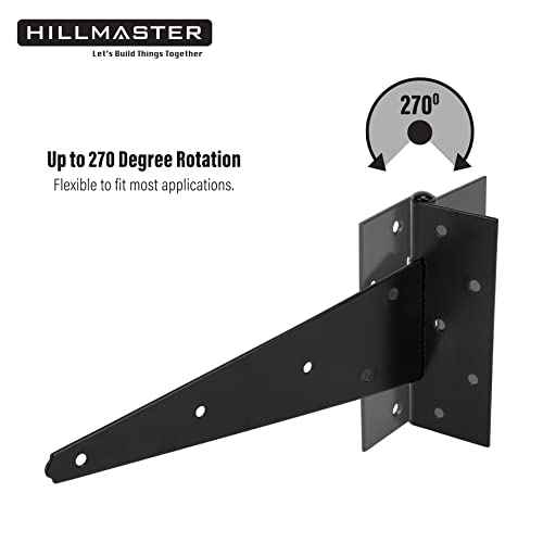 12 Inch T-Strap Heavy Duty Shed Door Hinges Gate Strap Hinges Black Tee Hinge Wrought Hardware for Wooden Fences,Yard,Barn Door,Rustproof (6 Pack)