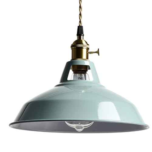 YUBOLE Modern Macaron Plug-in Plendant Light,10.6-Inch Hanging Light Fixtures with Metal Barn Shade Adjustable 17.06 Feet Plug Cord Pendant for Kitchen Bar Dining Bedroom,Sea Blue