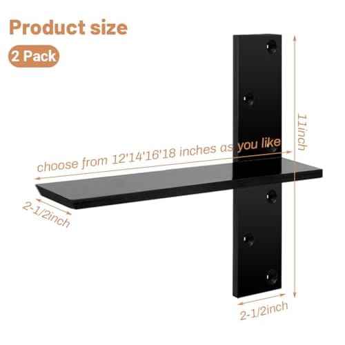 2-Pack Floating Shower Bench Brackets - 14" L x 2.5" W Heavy-Duty Hidden Countertop Wall Support Brackets, 3/8" Thick, Ideal for Floating Vanity, Cabinets, Granite,Dishwashers, Bin,and Bench Seats
