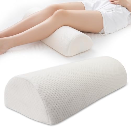 Half Moon Bolster Knee Pillow, Back Pain Relief Memory Foam Leg Pillow, Semi Roll Round Lumbar Leg Wedge for Side Sleepers - Reducing Head Neck Spine Hip Pressure - L