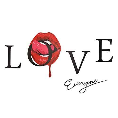 Maydahui Sexy Red Lips Wall Sticker Love Everyone Quotes Wall Decals Lips Tongue Wall Decal (16.2x39.4 Inch) Creative Home Murals Decor for Living Room Bedroom Hair Salon