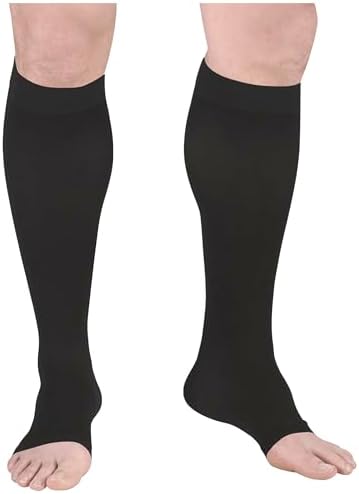 Truform Surgical Stockings, 18 mmHg Compression for Men and Women, Knee High Length, Open Toe, Black, Large