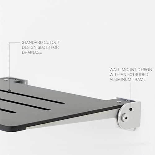 Seachrome 18 inch Silhouette Slimline Folding Wall Mount Shower Bench Seat, White Seat with Silver Frame