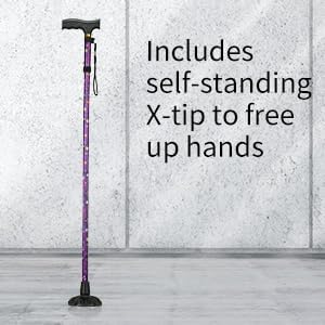 Walking Cane ATMTV Cane for Woman | Mobility & Daily Living Aids | 5-Level Height Adjustable Walking Stick | Comfortable Plastic T-Handle Portable Folding Cane with Replace Tip Purple Flower