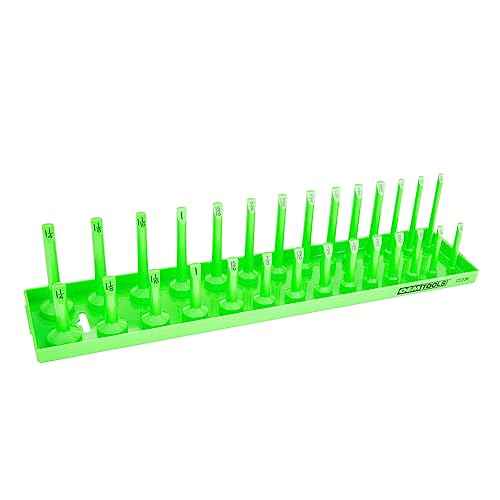 OEMTOOLS 22206 1/2" SAE Socket Tray Organizer, 28 Posts, 14 Sizes, Green Finish