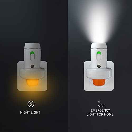 Power Failure Flashlight, 2 Pack Multi-Function Emergency Light for Home Power Goes Out, Plug in Night Light, Rechargeable, Perfect for Hurricanes and Blackouts