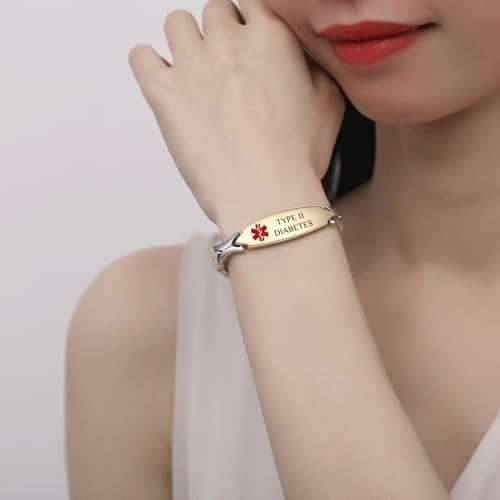LinnaLove 7 1/2 inch Medical Alert Bracelets for women Stainless Steel Fashion Medical Bracelets Personalized Engraving
