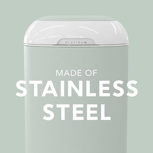 Diaper Genie Platinum Pail (Sage Green) is Made in Durable Stainless Steel and Includes 1 Easy Roll Refill with 18 Bags That can Last up to 5 Months.