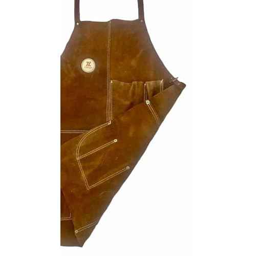 20-409 24in. x 36in. Heavy Duty Flame and Heat Resistant Leather Welding and Work Shop Apron, Brown
