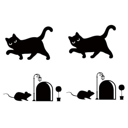 Generic 2 Sheets Black Cat Mouse & Hole Stair Stickers Remove Mouse Hole Wall Decals for Bedroom Living Room Background Home Decor Waterproof Wall Stickers Decorations