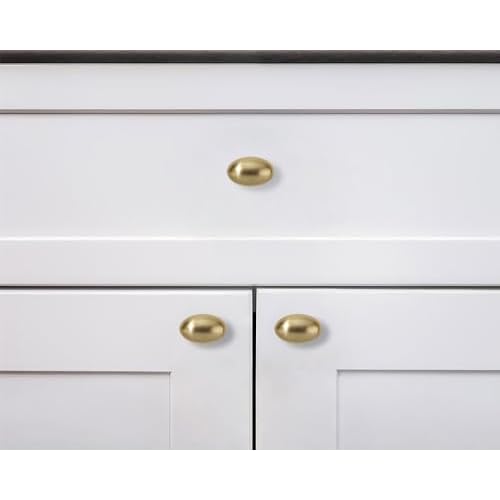 khtumeware 30 Pack 1-3/8 inch(35mm Brushed Brass Cabinet Knobs Dresser Knobs Satin Brass Oval Drawer Knobs Kitchen Cabinet Hardware Zinc Knobs for Dresser Drawers
