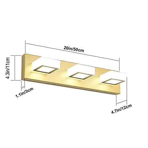 Ralbay Gold Bathroom Vanity Lights 3 Lights LED Modern Gold Vanity Lights Over Mirror Fixture Acrylic Gold Vanity Wall Light (White Light 6000K)